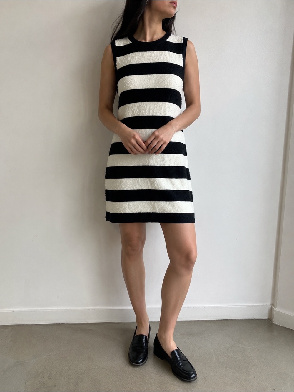 Eliza J Navy White Stripe Textured Sweater Dress Large Coastal Mod‎ Preppy